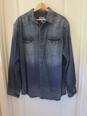 Mossimo Supply Co Denim Western Snap Button Shirt Men's XL Blue Chambray Cotton